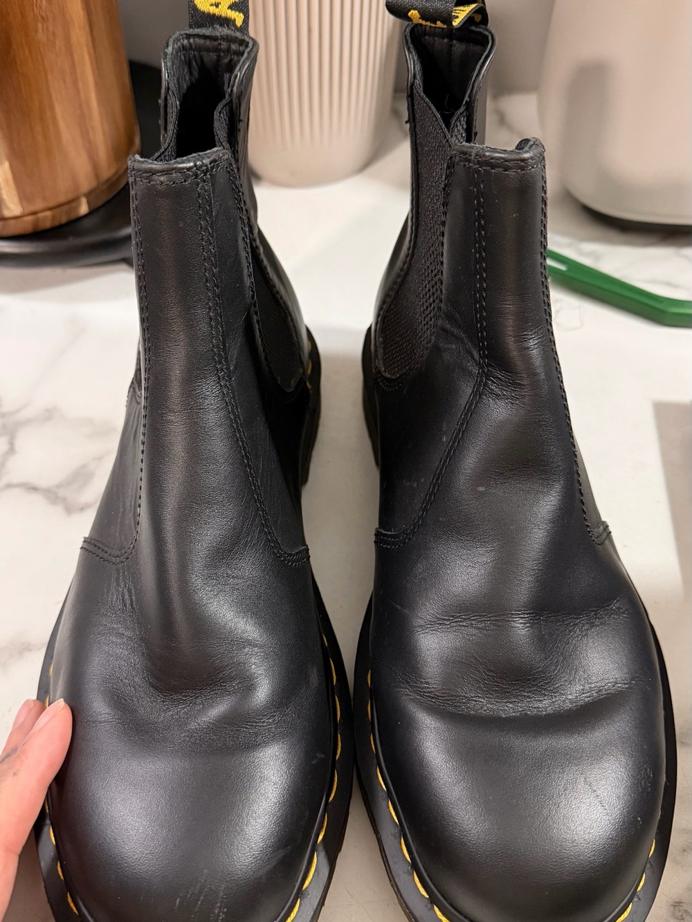 Dr. Martens Women’s Black Leather Chukka Boots with Yellow Stitching